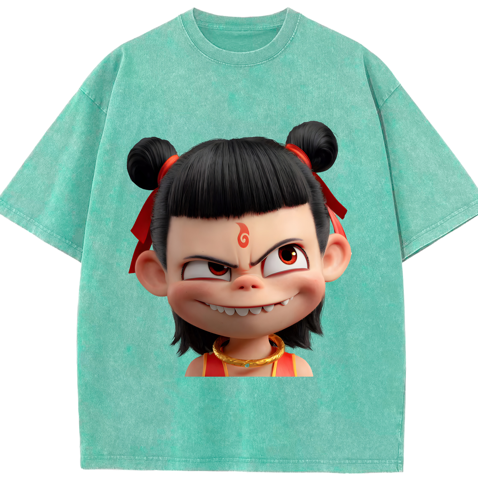 （画像用） Ne Zha 2 ナタ 魔童の大暴れ 綿100% ヴィンテージ風 半袖Tシャツ（フロントプリント）
